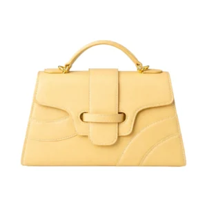 Stylish Yellow Leather Handbag with Modern Lock Design